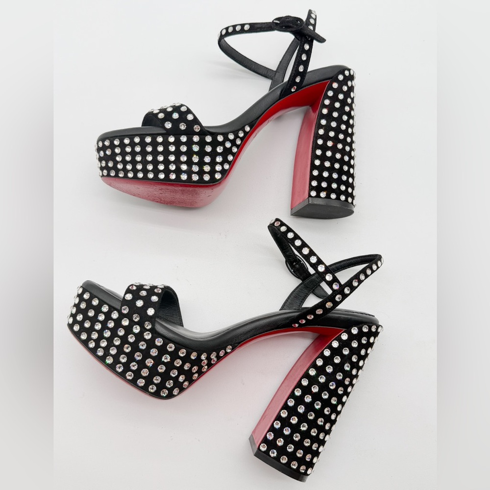 Christian Louboutin Movida Jane Crystal-Embellished Suede Platform Sandal EU37.5 - Picture 7 of 14